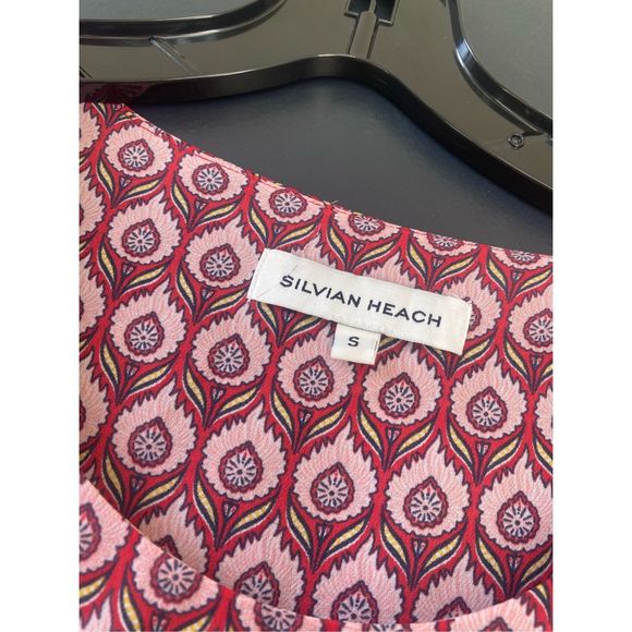 Silvian Heach Peacock Top, Pink Red Blouse, Size Small - Picture 3 of 9